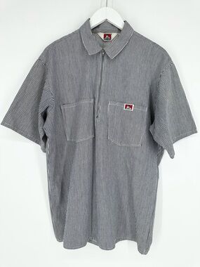 Vintage Ben Davis Work Shirt Mens 1/4 Zip Hickory Stripe Gray Made in USA